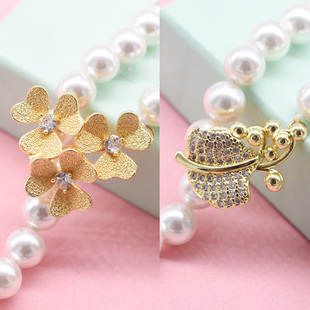 DIY镀18k金花朵叶子珍珠项链卡扣腰带夹扣调节毛衣链搭扣长度配件