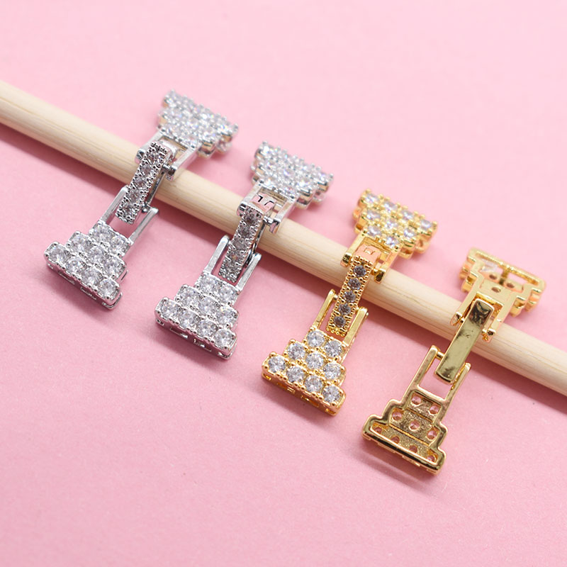 微镶锆石多排珍珠扣子项链扣