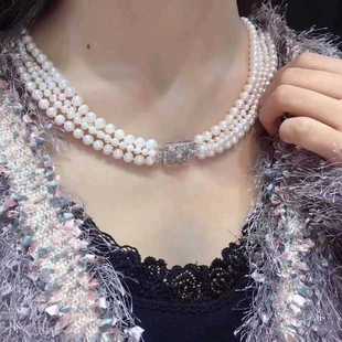 DIY925镀银配件扣 多排珍珠项链手链扣 个性方形珍珠手链扣饰品扣