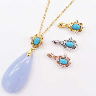 镶嵌绿松石吊坠扣 镀925银瓜子扣玉坠夹扣琥珀蜜蜡翡翠玉器夹扣头