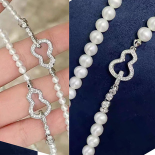 DIY配件小葫芦扣子镀925银珍珠项链扣头单排手链扣子毛衣链收尾扣
