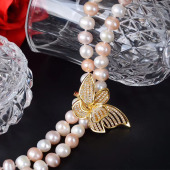 时尚 珍珠项链双排固定活夹扣女毛衣链花扣子配件饰品卡扣 大气长款