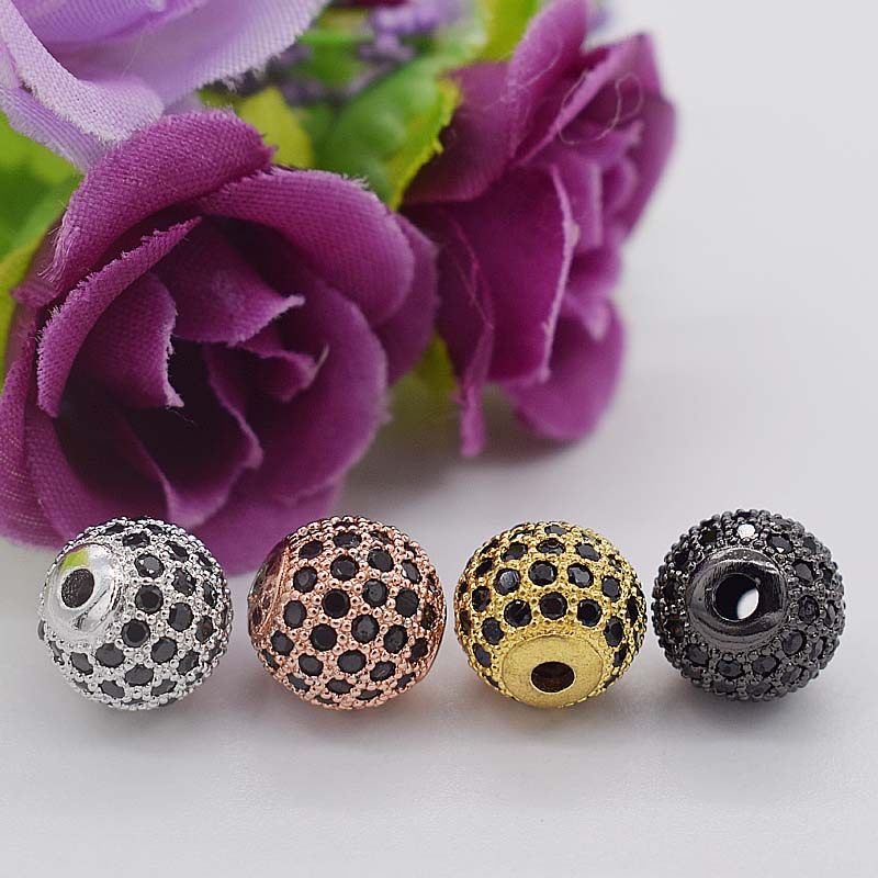 925半银微镶满钻黑锆石钻球钻球圆珠6-10MMDIY首饰配件材料