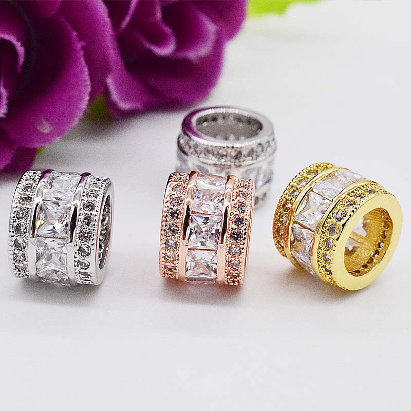 diy镀银微镶彩钻路路通大孔珠