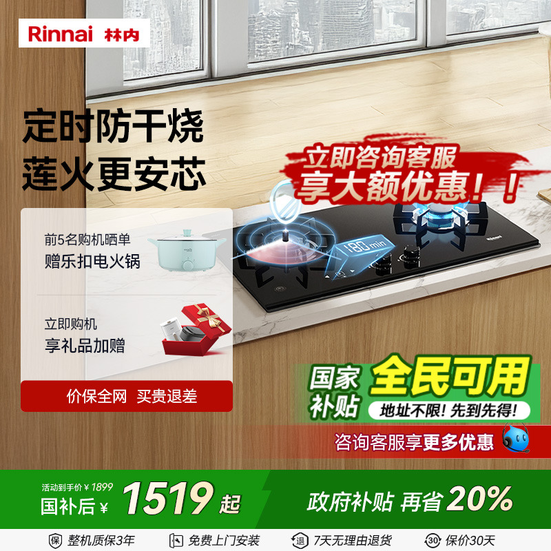 林内Rinnai燃气灶家用双灶天然气炉灶台定时防干烧2WLGM/S1