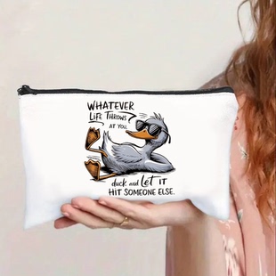 随波逐流”鸭子化妆包帆布手拿包收纳包拉链便携收纳袋ins风