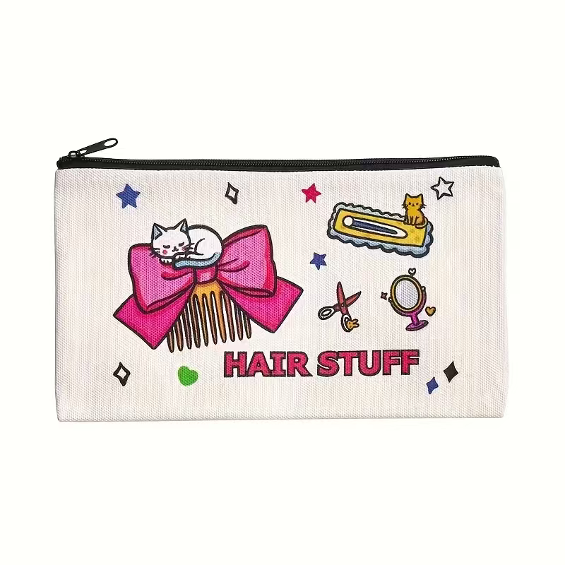 跨境爆款卡通化妆包印花帆布笔袋拉链化妆包文具袋创意小包收纳包