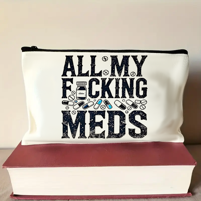 All My Meds幽默化妆包 ，可重复使用的旅行化妆品和药丸，带拉链,收纳整理,化妆包,淘宝优惠券,粉丝福利购,淘宝优惠卷
