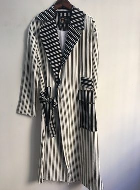 菲拉普高端品牌女装正品新款棉麻条纹时尚风衣外套P022GC003