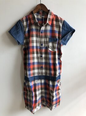 (100元5件)CR*Z清仓CDH2QZ0600潮牌夏装纯棉格子连体裤连衣裤