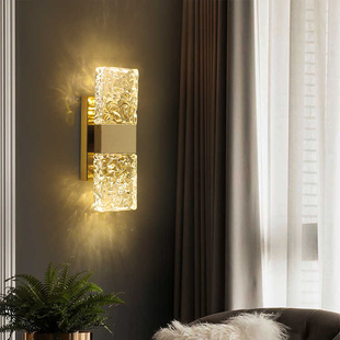 卧室壁灯床头灯现代轻奢电视背景墙灯过道楼梯创意水波纹玻璃壁灯