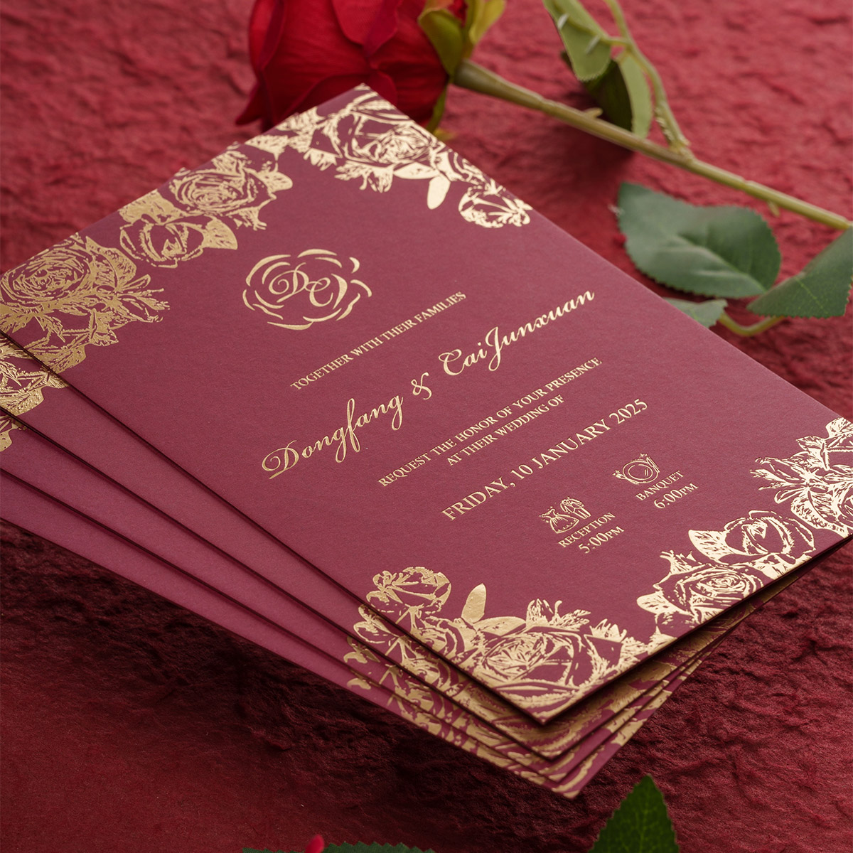 港版繁体字创意烫金请帖2025婚礼结婚玫瑰花定制请柬喜帖小众欧式