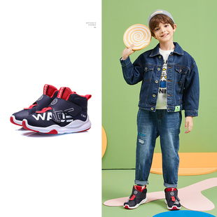 中国李宁韦德男女小童春秋透气织面魔术贴运动休闲篮球鞋 YKAQ002