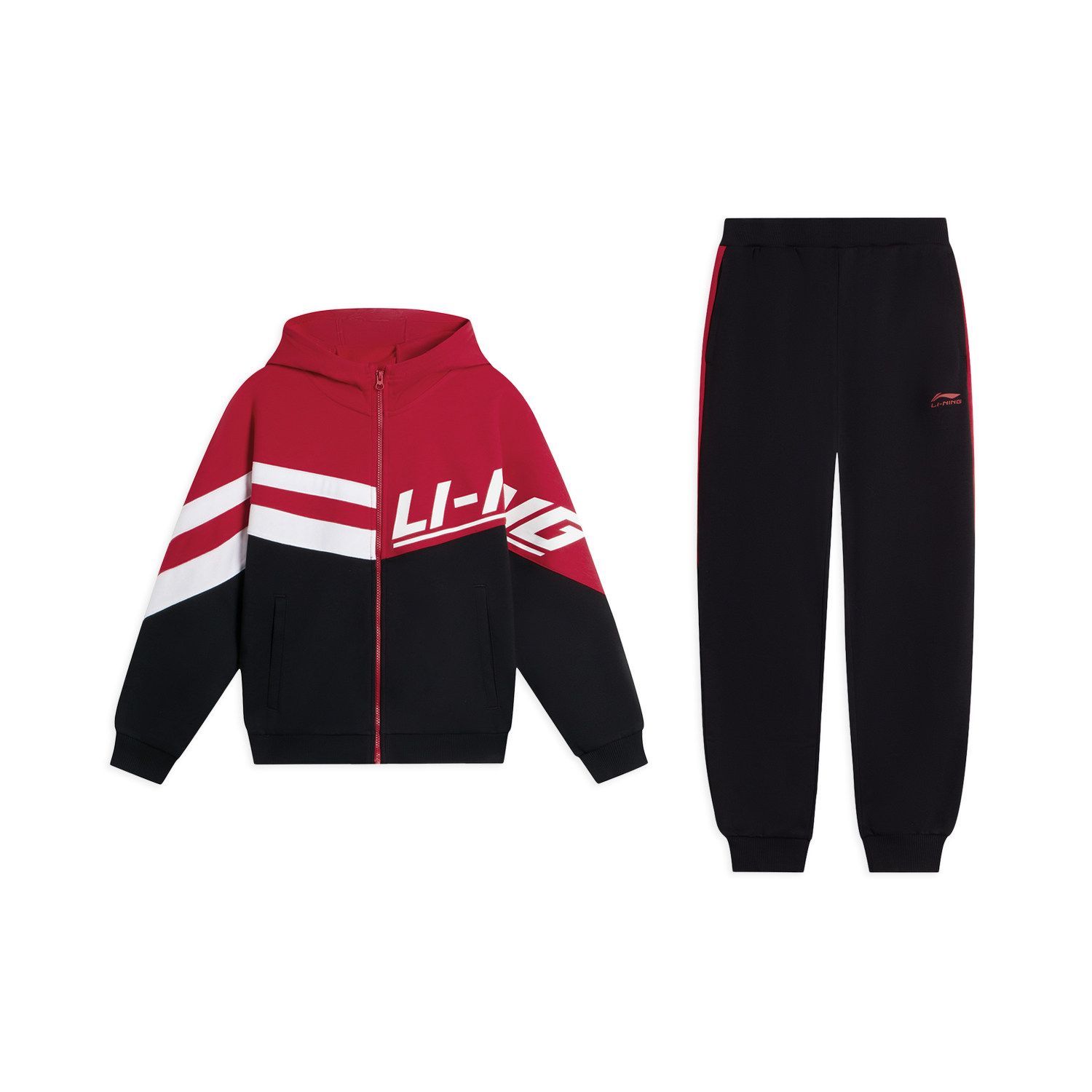 中国李宁2023秋冬款男女小大童运动收口开衫连帽卫衣套装YWEQ017