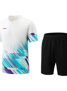 中国李宁羽毛球系列男女同款撞色时尚亲肤透气比赛套装AATU053