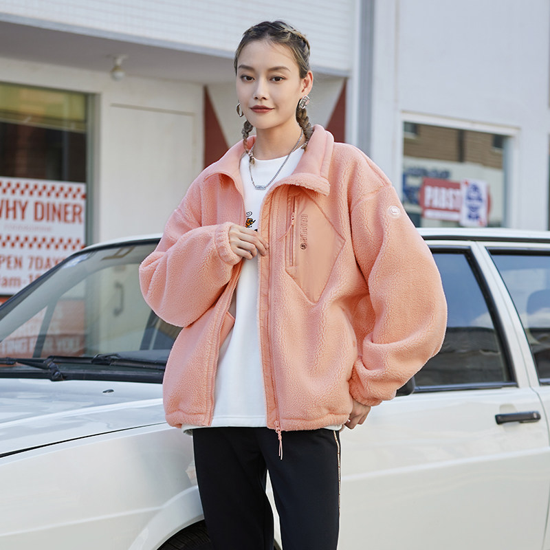 李宁男女摇粒绒保暖棉服外套反伍