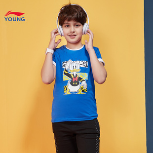 中国李宁米奇联名系列男小大童卡通印花短袖文化衫T恤百搭YHSP089