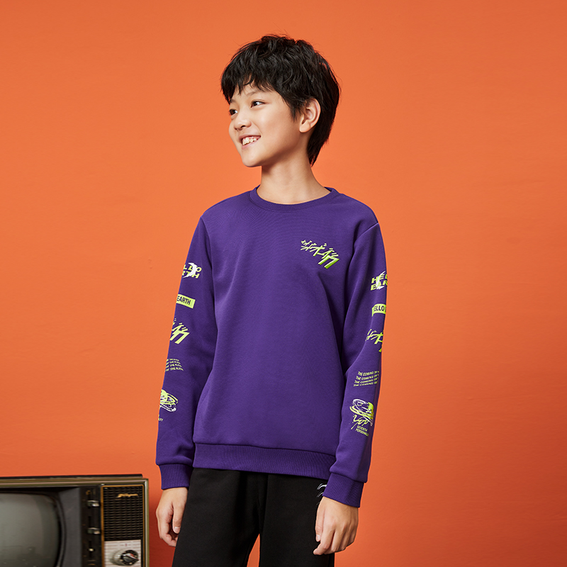 李宁男小大童刺绣卫衣圆领加绒