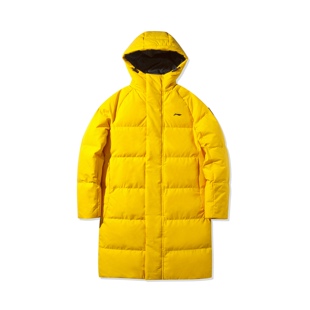 中国李宁纯色连帽上衣羽毛球系列男女大童鸭绒长羽绒服AYMQ446