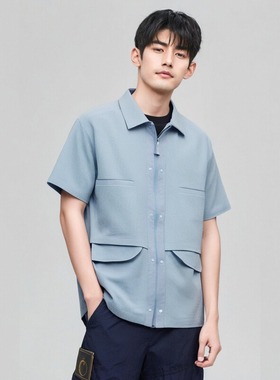 中国李宁成龙联名功夫系列男子宽松休闲衬衫翻领短袖外套ASHT011