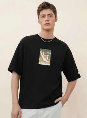 中国李宁运动短袖透气黑色纽约时装周走秀款男女同款T恤AHSN741