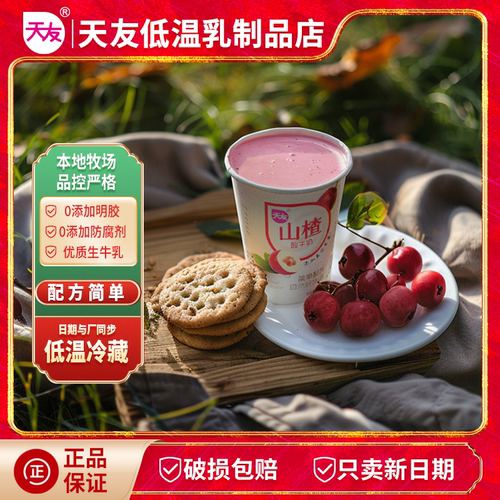 天友山楂酸牛奶8杯装 风味酸牛乳低温酸奶 冷藏保质期21天