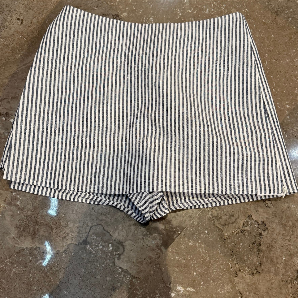 自制夏日清凉裙裤色织全亚麻两侧拉链宽松假两件短裤女