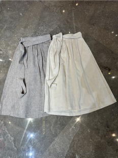 -'日落威尼斯'意大利进口色织亚麻老钱风腰带伞裙