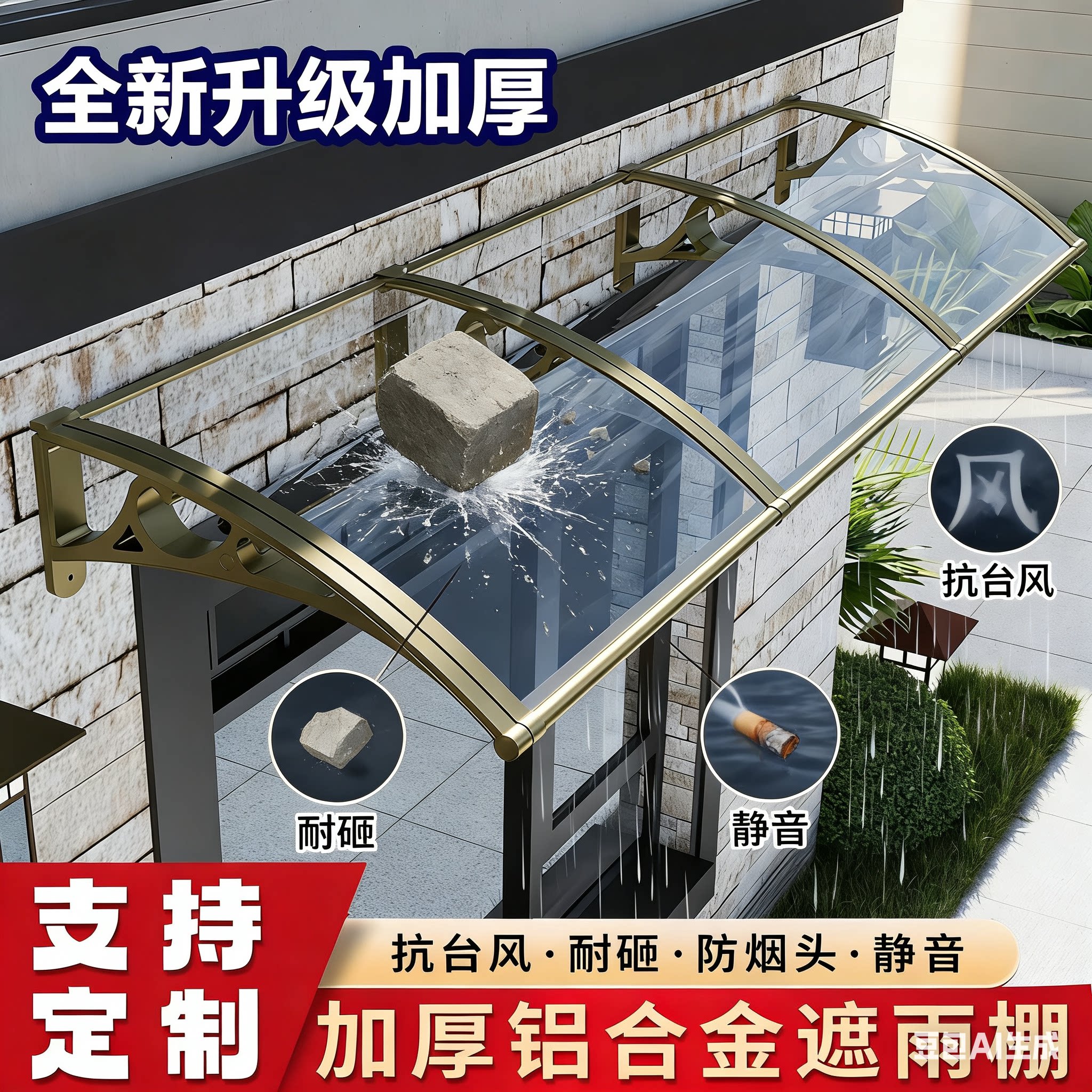 铝合金雨棚户外耐力板家用遮阳挡雨庭院门头阳台屋檐雨蓬门头雨搭