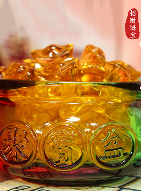 琉璃五彩聚宝盆办公室开业摆件 彩聚宝盆吉祥物摆设