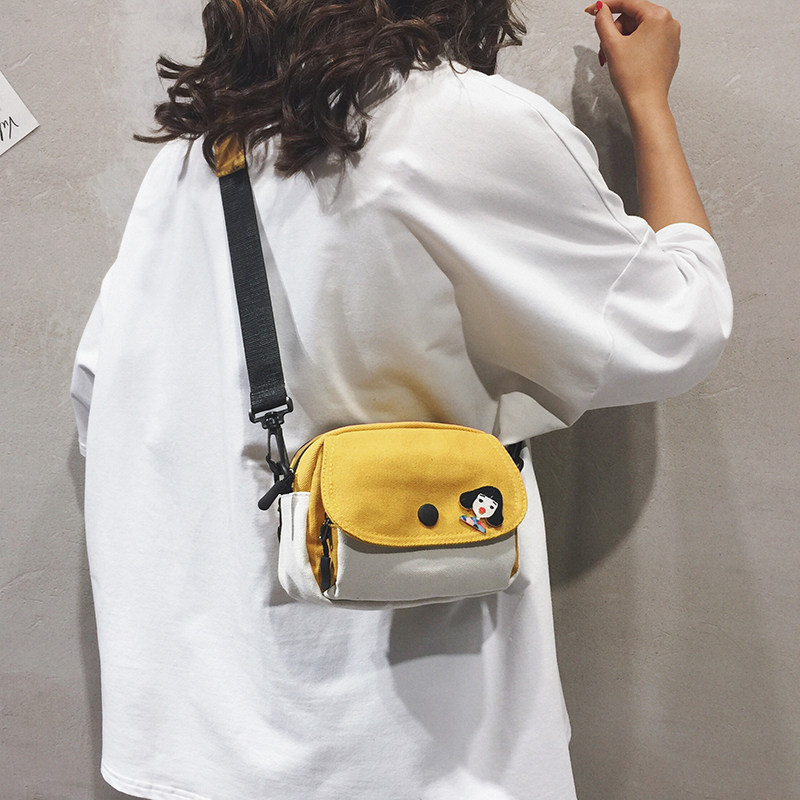 上新帆布小包包女包2026新款学生百搭ins撞色斜挎包少女单肩包