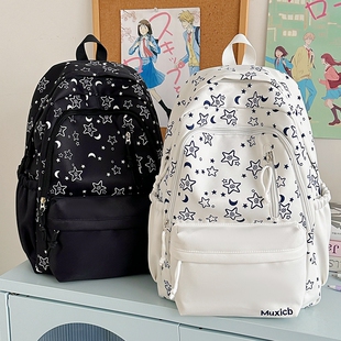 韩版ins风书包女生初中生小众设计感可爱星星月亮小学生双肩背包