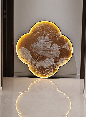 宋式美学新中式山水梅花框四叶草玄关装饰画餐厅挂画墙壁画走廊