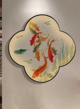 花鸟复古画新中式装饰画梅花形玄关挂画客厅沙发背景墙壁画带灯