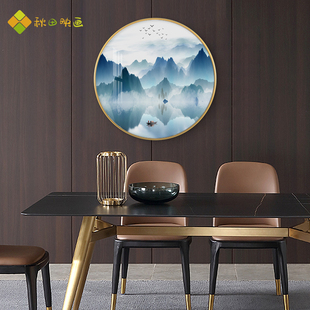 云水间新中式圆形装饰画禅意玄关挂画中国风沙发背景墙客厅壁画金
