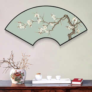 双宿双飞新中式花鸟玄关装饰画扇形餐厅挂画走廊通道卧室挂画客厅