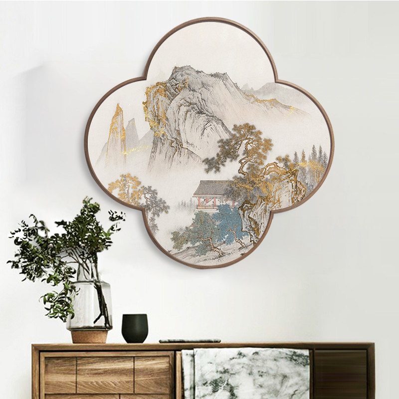 新中式山水梅花框四叶草玄关装饰画餐厅挂画沙发背景墙壁画走廊壁