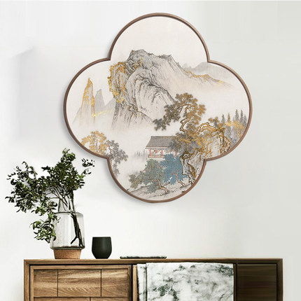 新中式山水梅花框四叶草玄关装饰画餐厅挂画沙发背景墙壁画走廊壁
