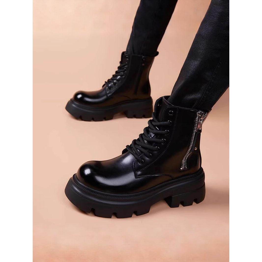 马丁靴男款高帮秋季2025新款增高软皮短靴英伦风中帮男士工装靴子