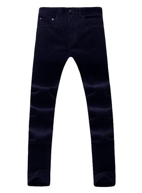 2024新款秋冬深蓝色灯芯绒裤子男修身小脚弹力条绒休闲裤春秋高端