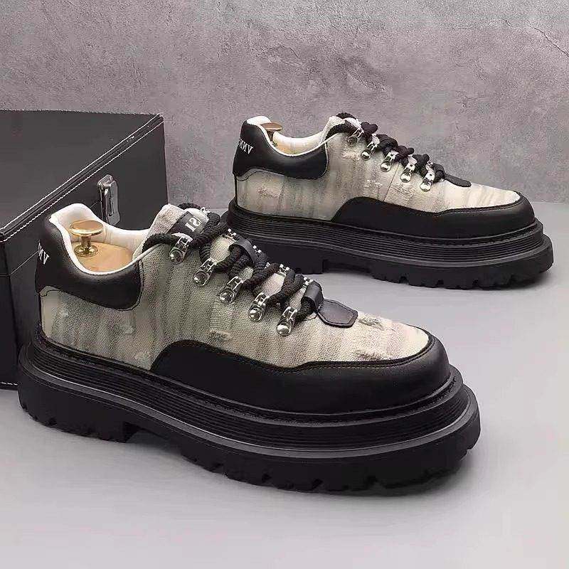 欧洲站男鞋小众设计款时尚增高帆布休闲鞋男士防滑厚底低帮马丁靴,流行男鞋,时尚休闲鞋,淘宝优惠券,粉丝福利购,淘宝优惠卷