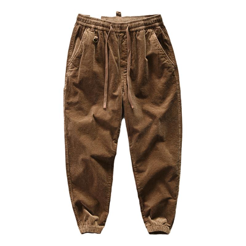 GM新潮~复古新风潮!灯芯绒男裤港风百搭休闲裤宽松抽绳束口裤子
