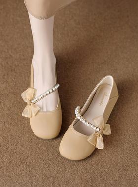 香港2025秋季新款真皮玛丽珍女鞋超软温柔晚晚豆豆鞋浅口平底单鞋