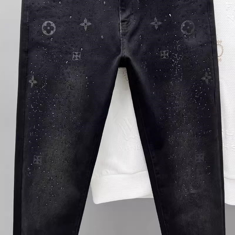 黑色满天星烫钻时尚网红牛仔裤男士个性百搭修身弹力四季款