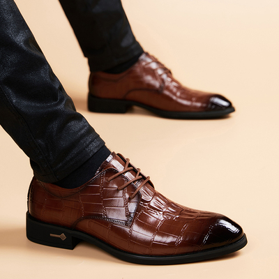 意大利高端鳄鱼纹尖头鞋男商务正装休闲男士潮流内增高结婚鞋