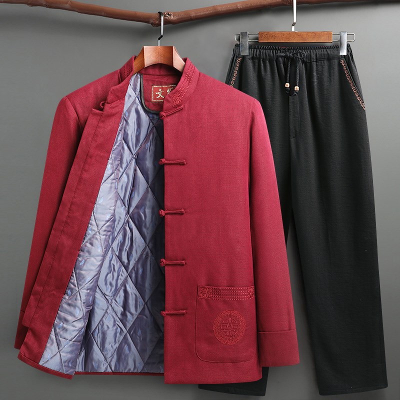 大寿星爷爷唐装男冬装老人生日加厚爸爸套装中老年棉衣外套80衣服