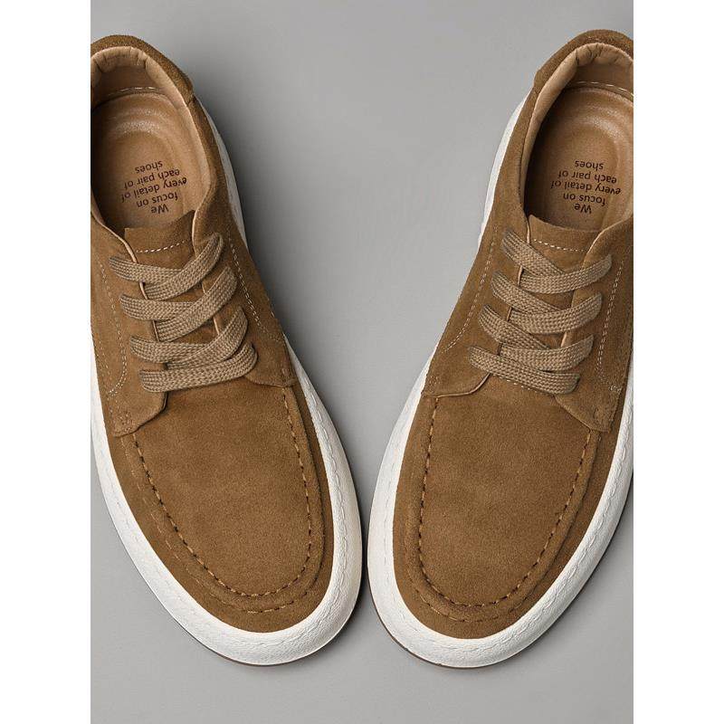 潮牌2025秋季新款覆古厚底板鞋男生棕色牛皮休闲皮鞋翻毛皮马丁靴