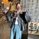 黑色复古设计感皮衣外套女2025年秋季新款韩系休闲小个子PU皮夹克，女装皮衣，2C309