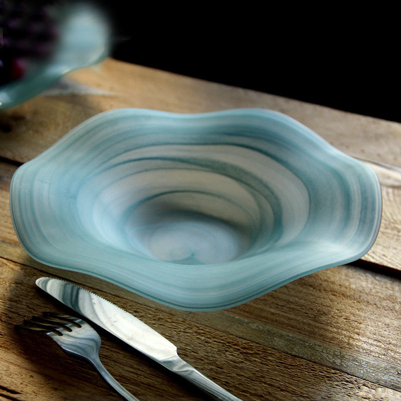 创意波浪云雾玻璃果盘收纳摆件图片