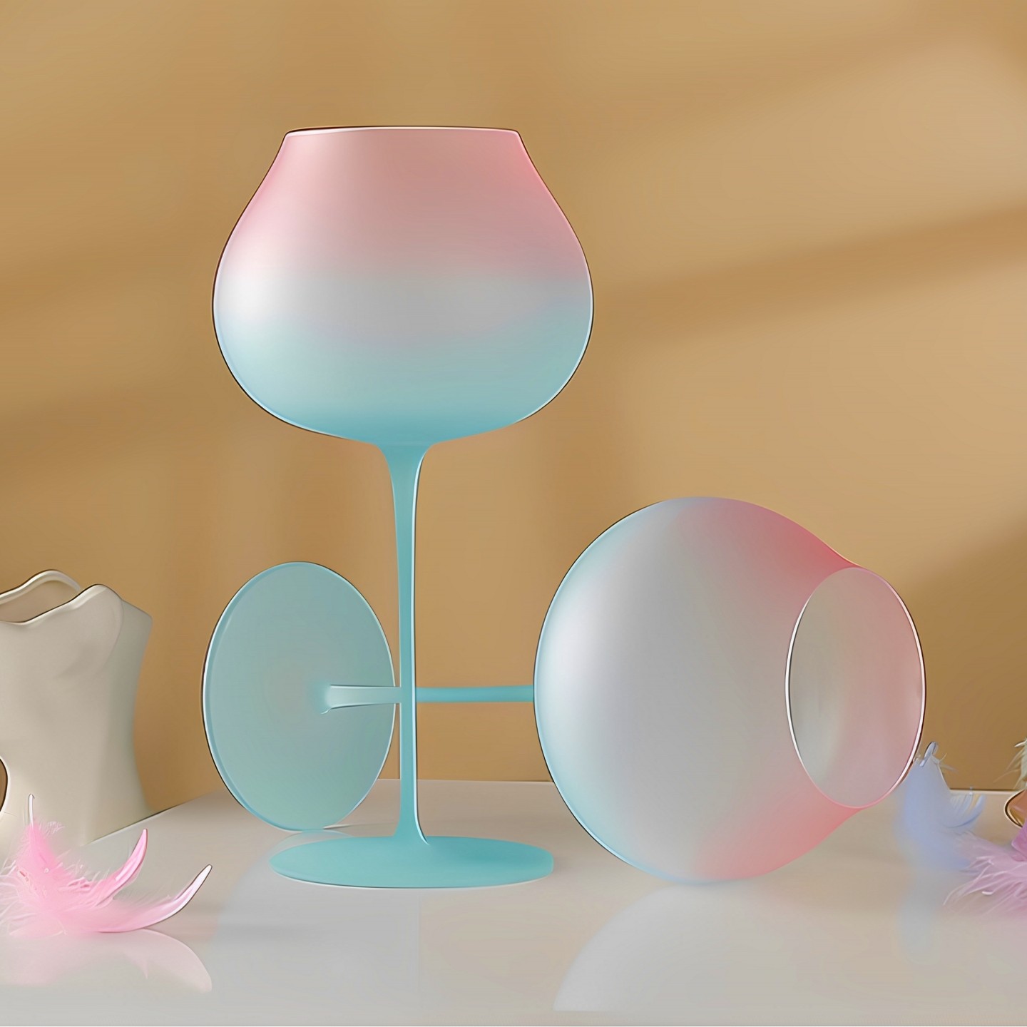 手工高颜值渐变蓝粉水晶玻璃葡萄酒高脚杯子家用设计感红酒杯可爱,餐饮具,葡萄酒/红酒杯,淘宝优惠券,粉丝福利购,淘宝优惠卷